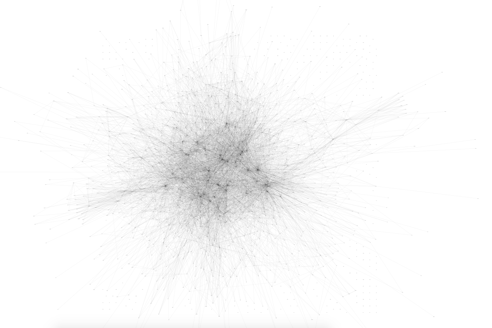 A picture of a huge dependency graph; there is still a tangle at the center but there are some other, more distinct groupings